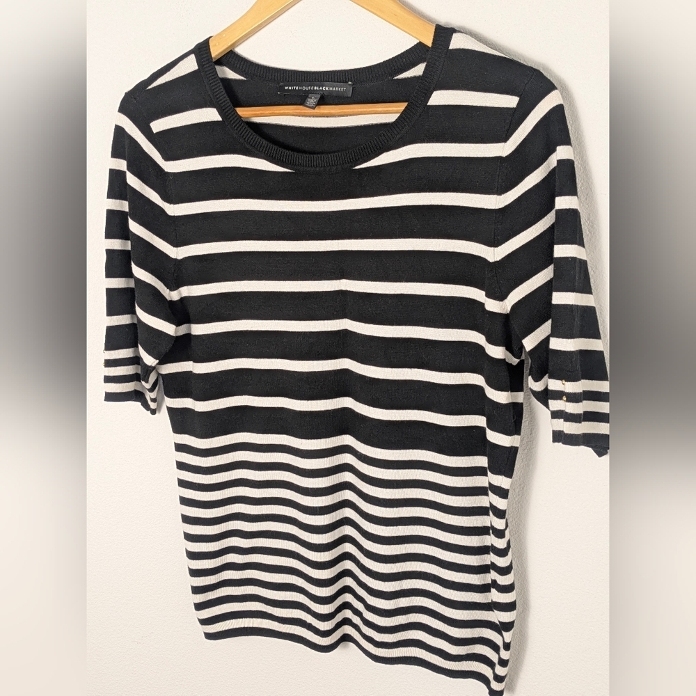 White House Black Market Striped Sweater Top Medium Short Sleeve Scoop Neckline - Picture 3 of 12